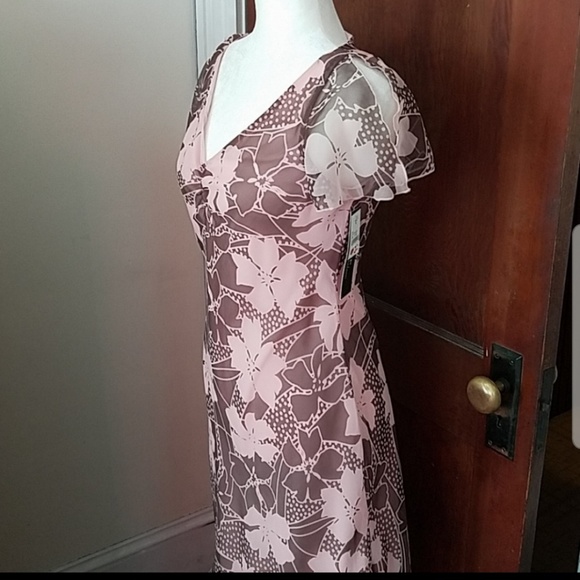 FLP pink and brown floral flutter sleeve dress - Picture 4 of 4